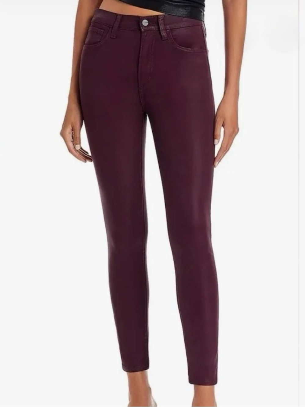 Joe’s Jeans The Charlie coated burgundy ankle skinny jeans raw hem size 10 US